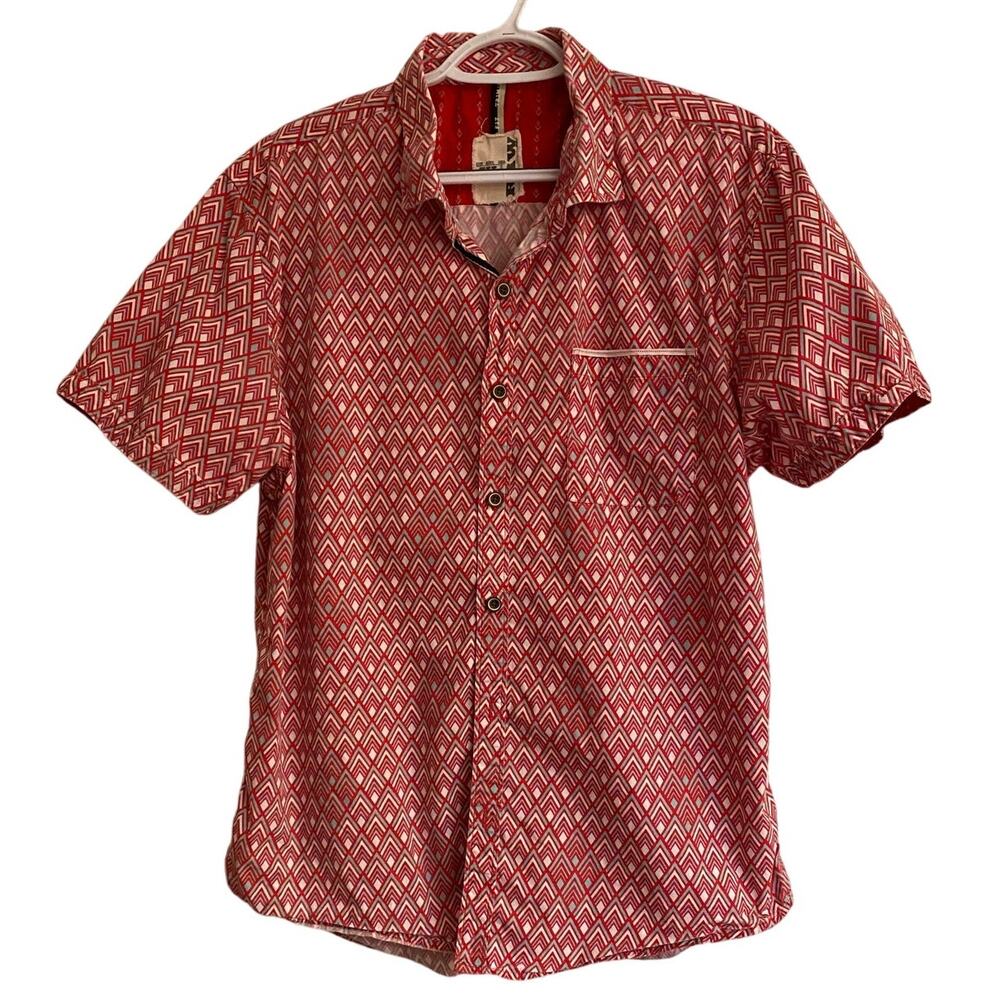 Raw Slim Fit Cotton Red Geometric Short Sleeve Work or Casual Shirt Size XL